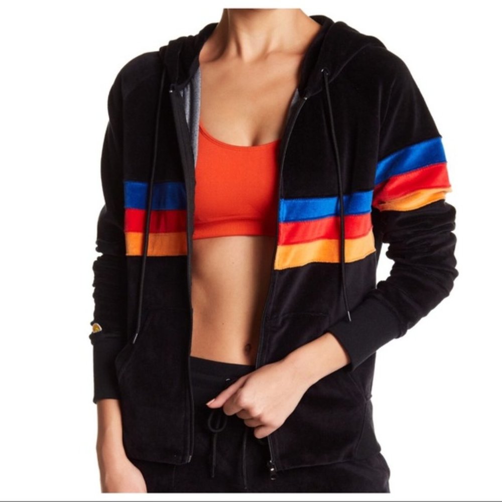 C&C California Velour Velvet Hoodie W Stripes S